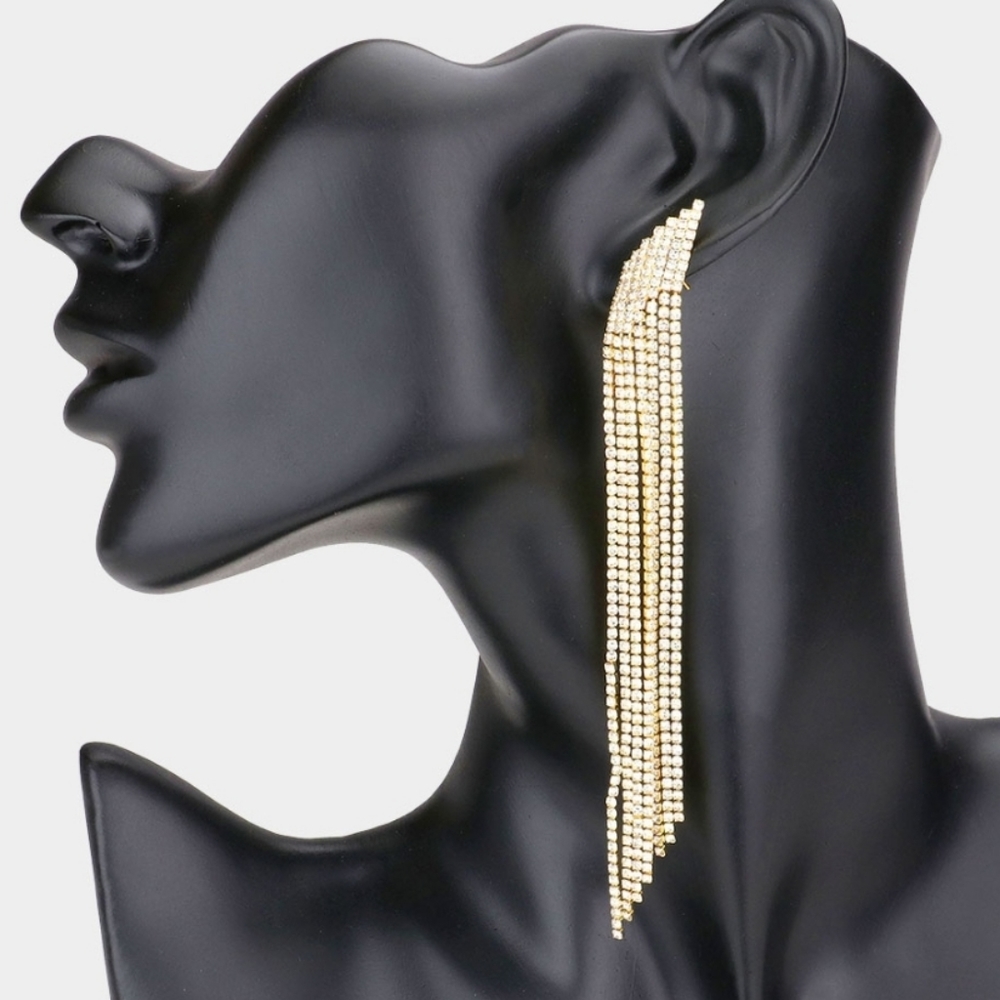 Gold Fringe Earrings with Rhinestones